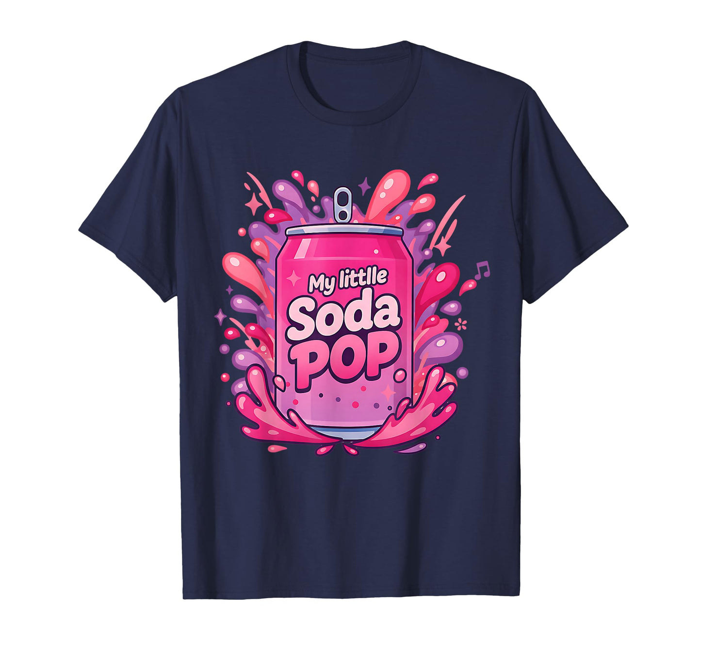Soda Pop Cartoon Splash Cute Retro Beverage Pink and Purple T-Shirt