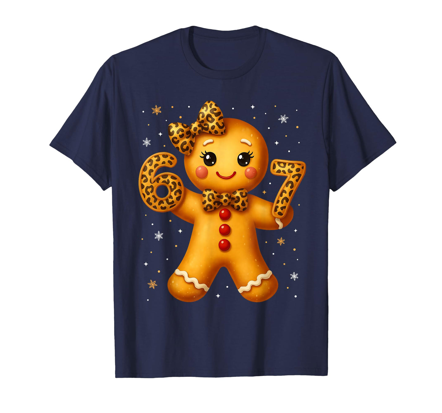 Christmas Funny Gingerbread Six Seven 67 Leopard Bow Girl T-Shirt