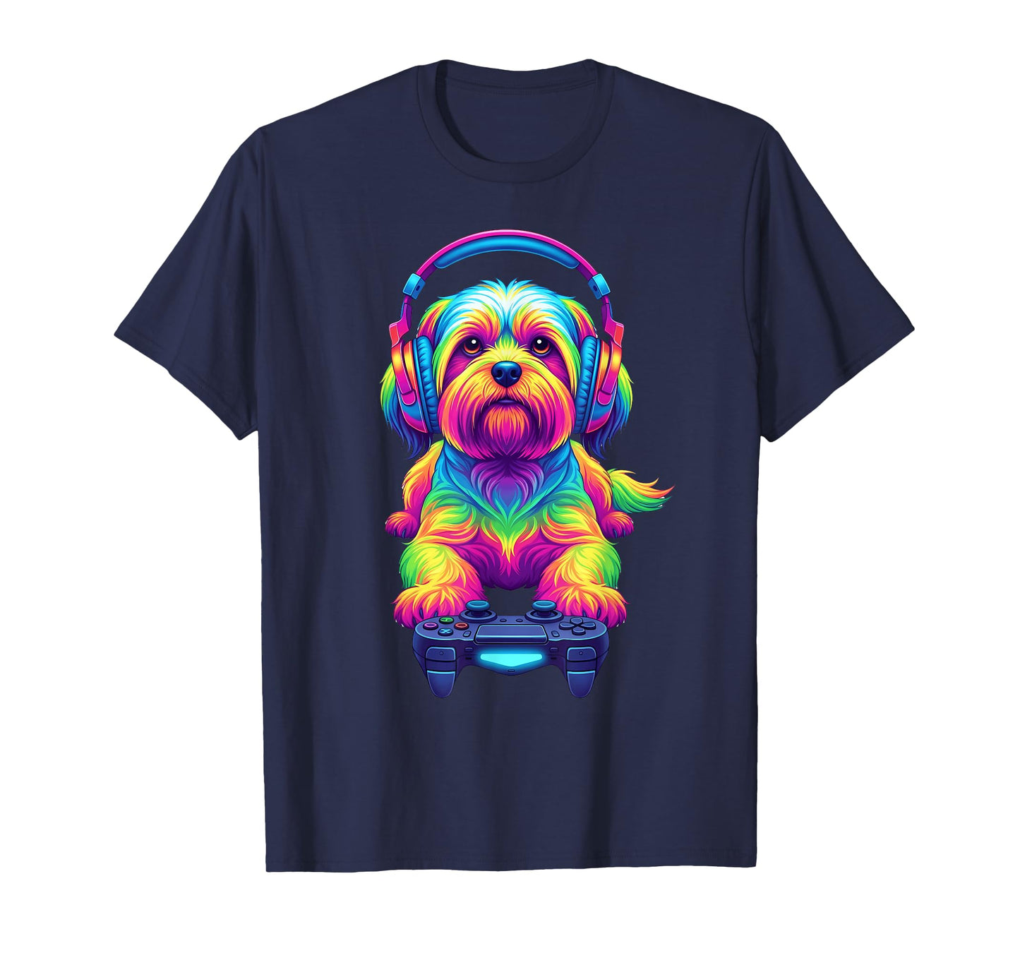 Colorful Lhasa Apso Video Game Gamer Dog Zoo Design T-Shirt