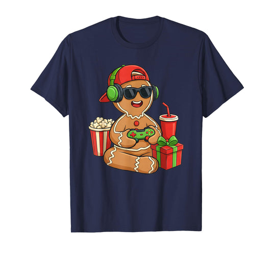 Christmas Gamer Gingerbread Video Gaming Xmas Game Boys Kids T-Shirt