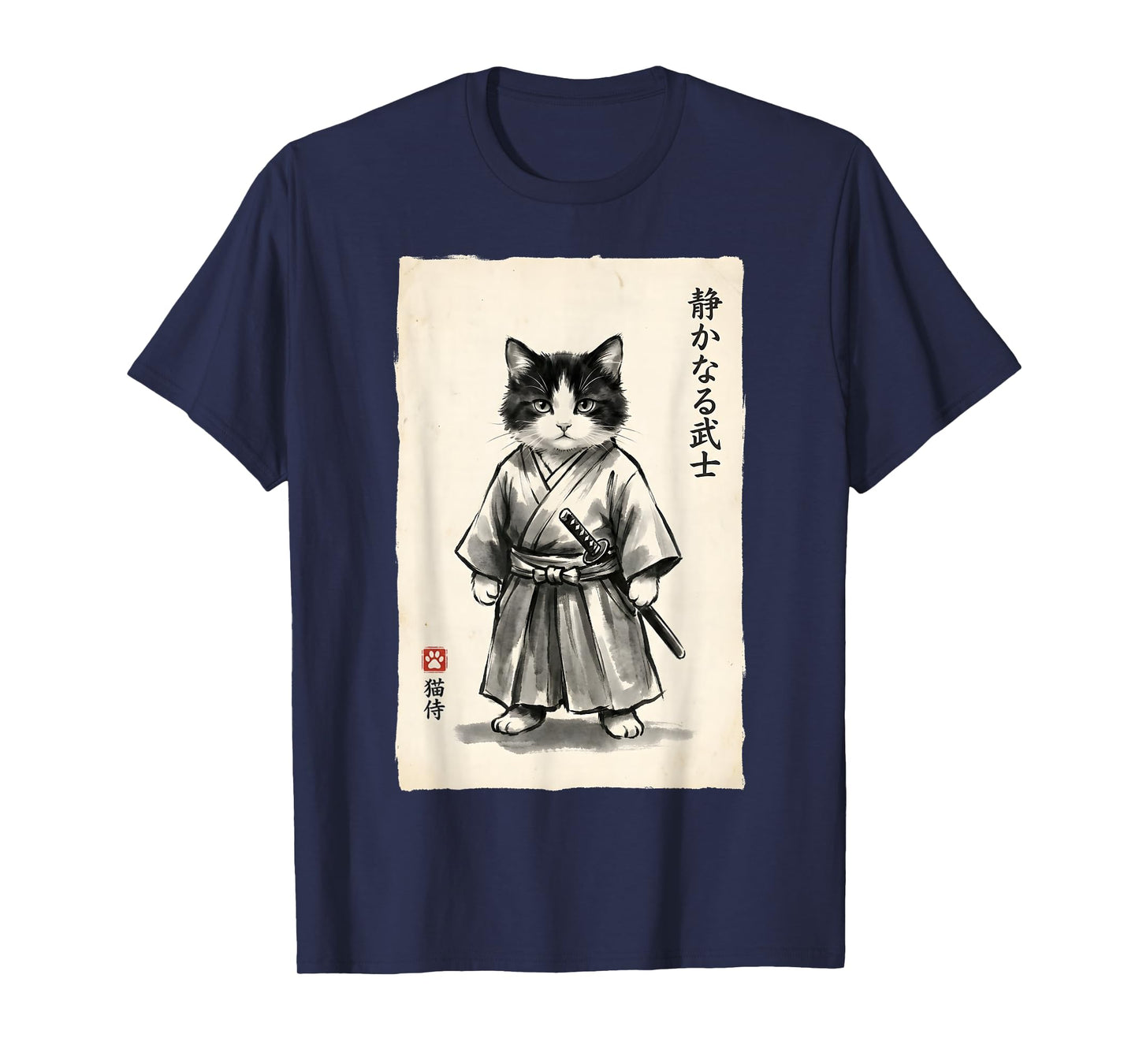 Samurai Cat Warrior Kawaii Anime Japanese Art Cat Samurai T-Shirt
