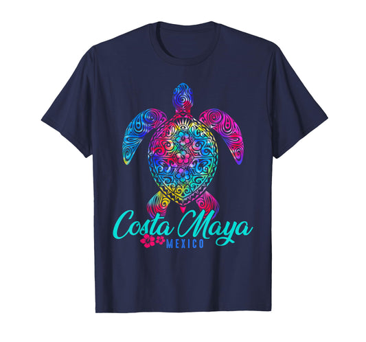 Costa Maya Mexico Sea Turtle Tie Dye Hibiscus Vacation T-Shirt