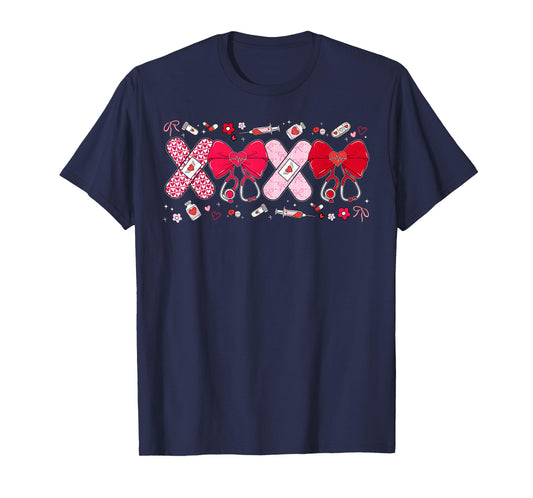Nurse Valentine Day XOXO Stethoscope Coquette Bow Women T-Shirt