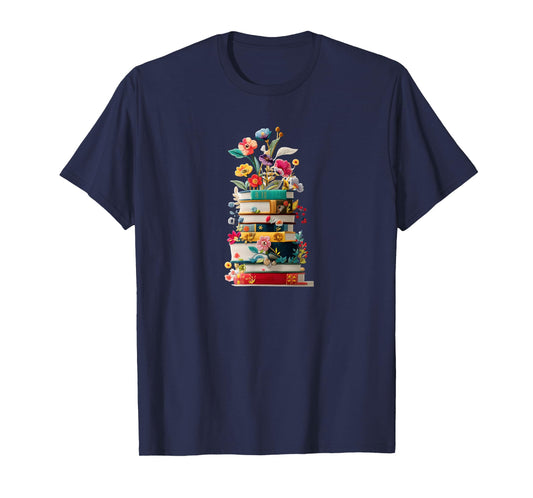 Book Stack with Flowers Reading Lover Bookish T-Shirt