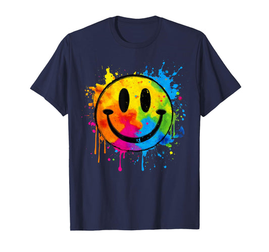 Cute Paint Splash Happy Smile Face 70s Tie Dye Smiling Funny T-Shirt