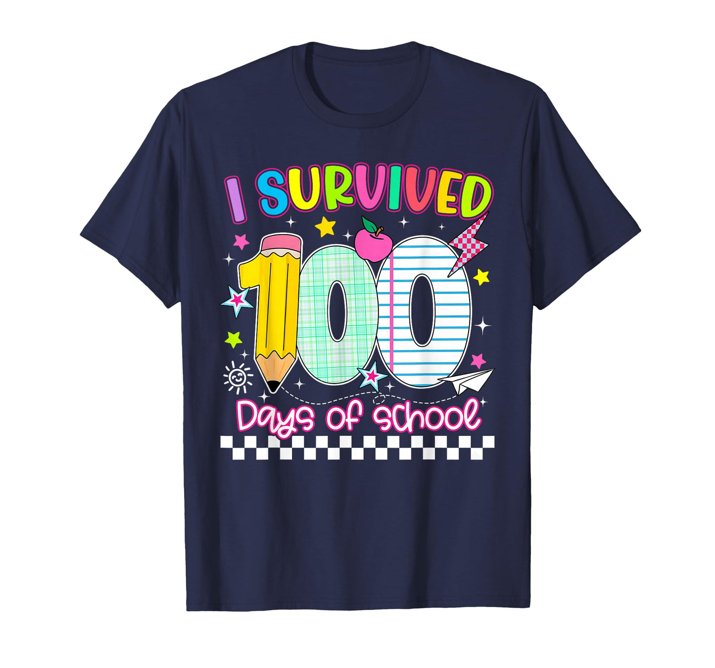 I Survived 100 Days of School Pencil Funny Boy Girl Teacher T-Shirt