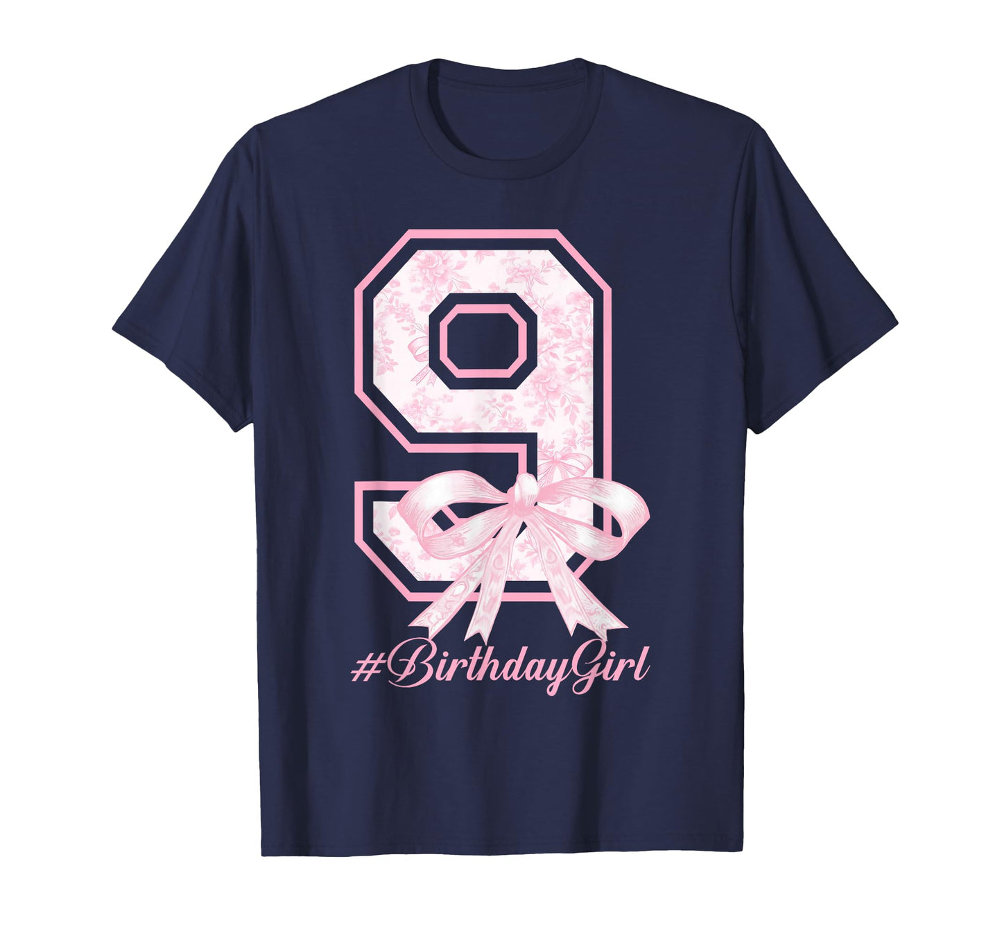 Birthday Girl 9th Birthday Pink Floral Coquette Bow 9yr Bday T-Shirt