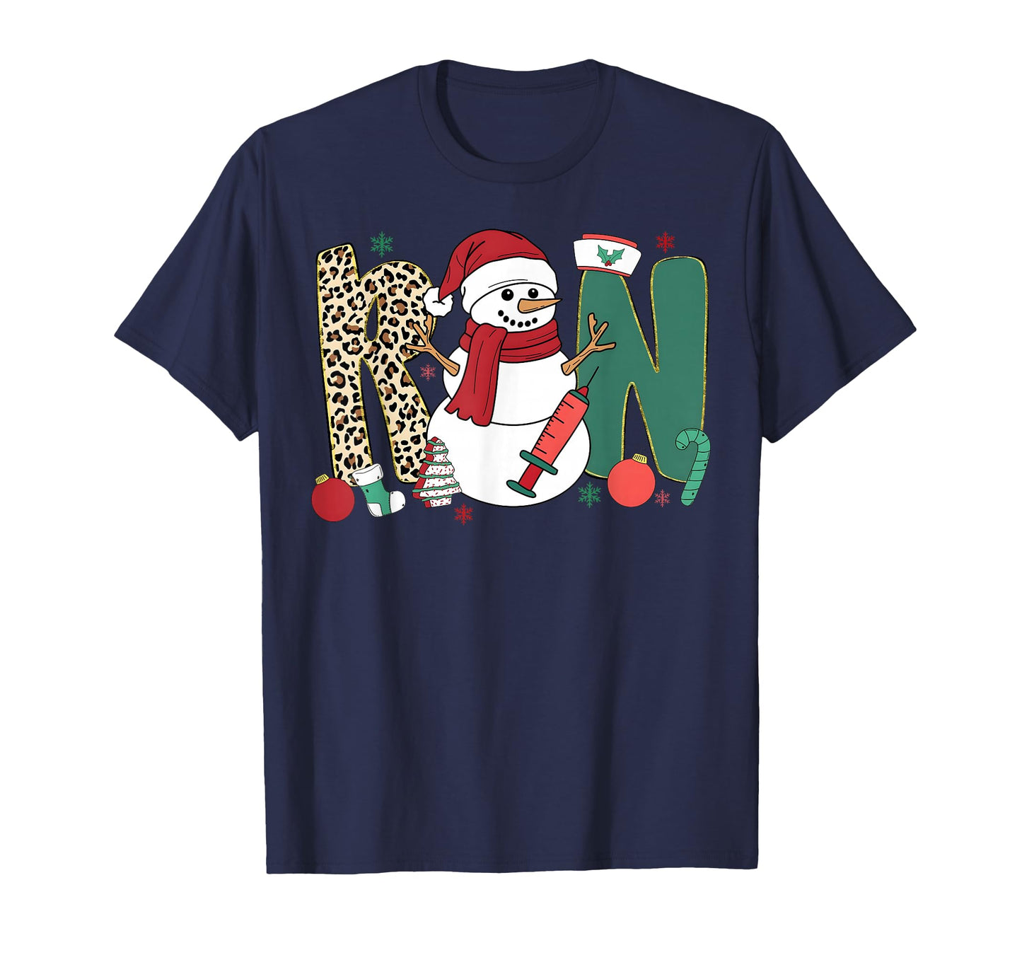 RN Nurse Snowman Merry Christmas Leopard Snowmies Men Women T-Shirt