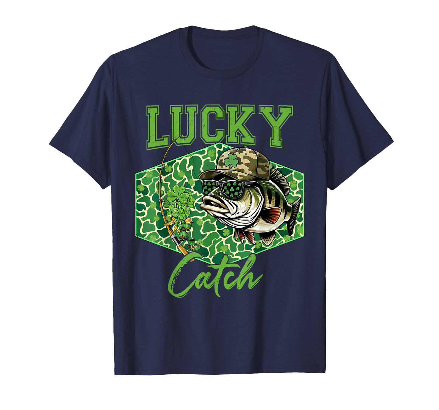 Lucky Catch Bass Fishing Fisherman St Patricks Day T-Shirt