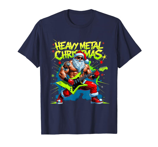 Heavy Metal Christmas Santa Rock Guitar Design T-Shirt