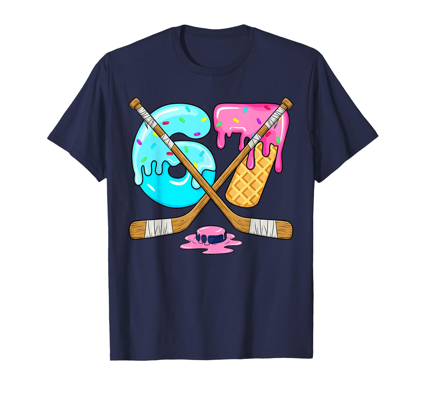 67 Ice Cream Drip Hockey Six Seven 6 7 Meme Sport Lover T-Shirt