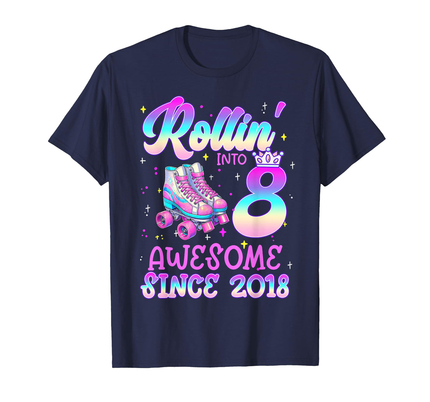 Rolling Into 8 Year Old 8th Birthday Girl Roller Skating T-Shirt