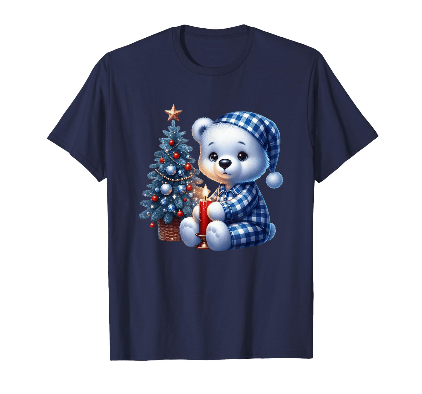 Teddy Bear Christmas Candle Cozy Winter Night T-Shirt