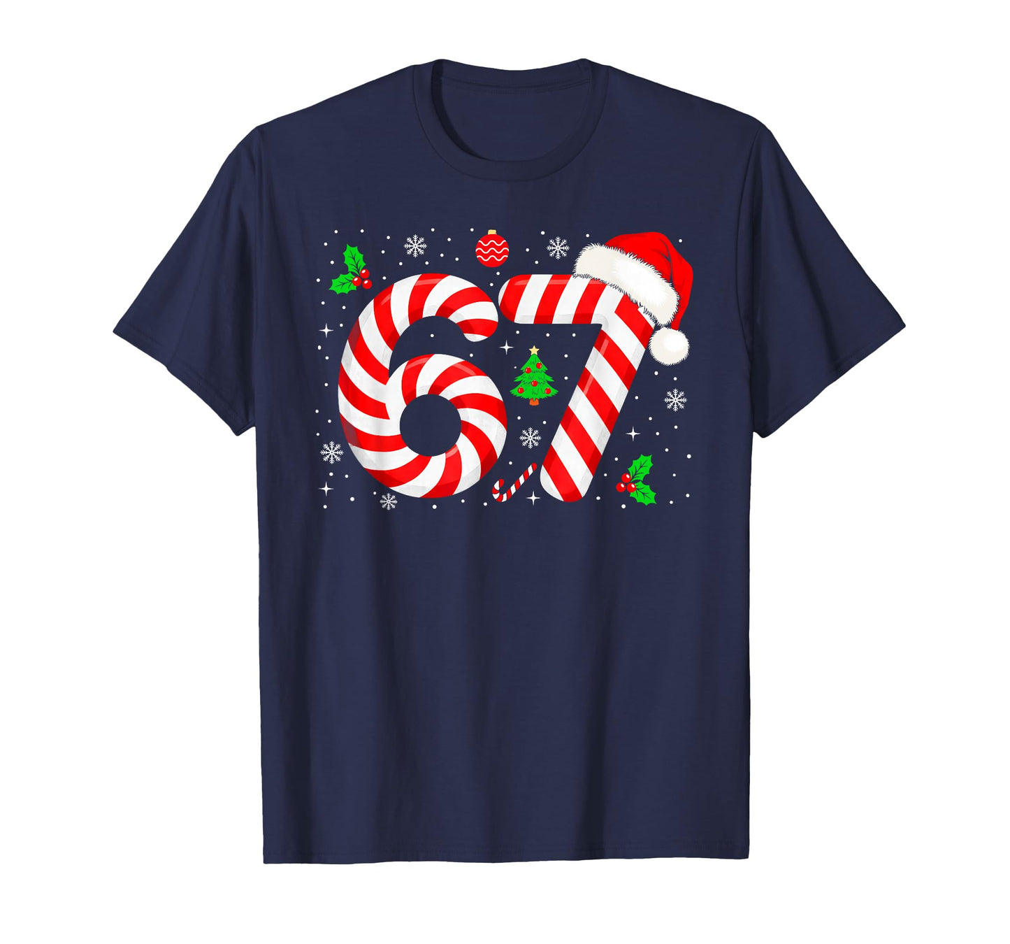 Number 67 Matching Six Seven 6 7 Meme Candy Cane Christmas T-Shirt