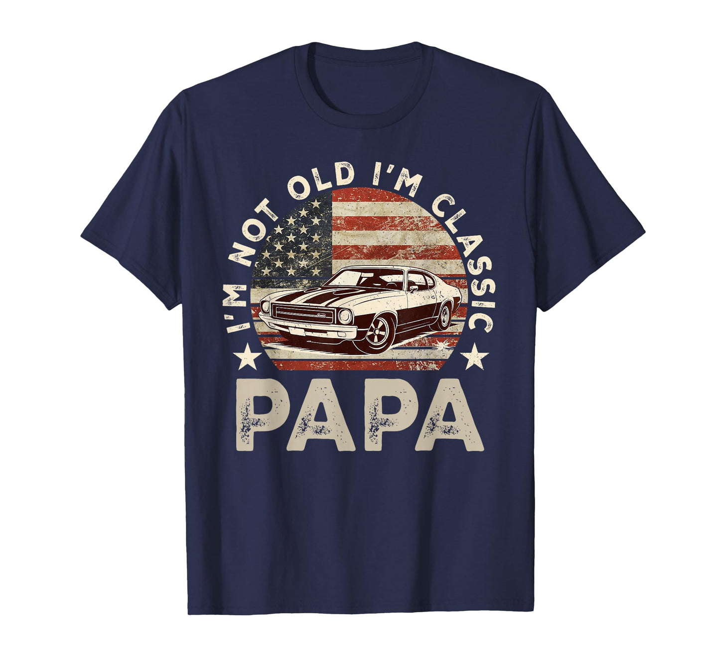 Funny Old Car Classic American US Flag Mens Dad Papa Grandpa T-Shirt