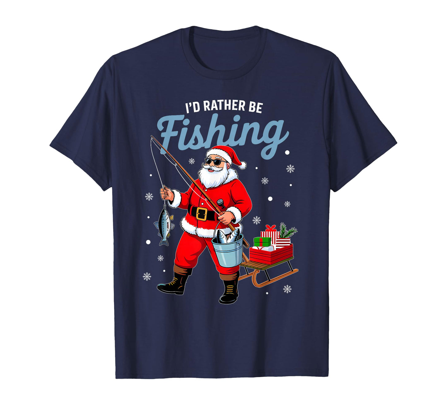 Santa Fishing Christmas Funy Xmas Pajamas Men Dad Fisherman T-Shirt