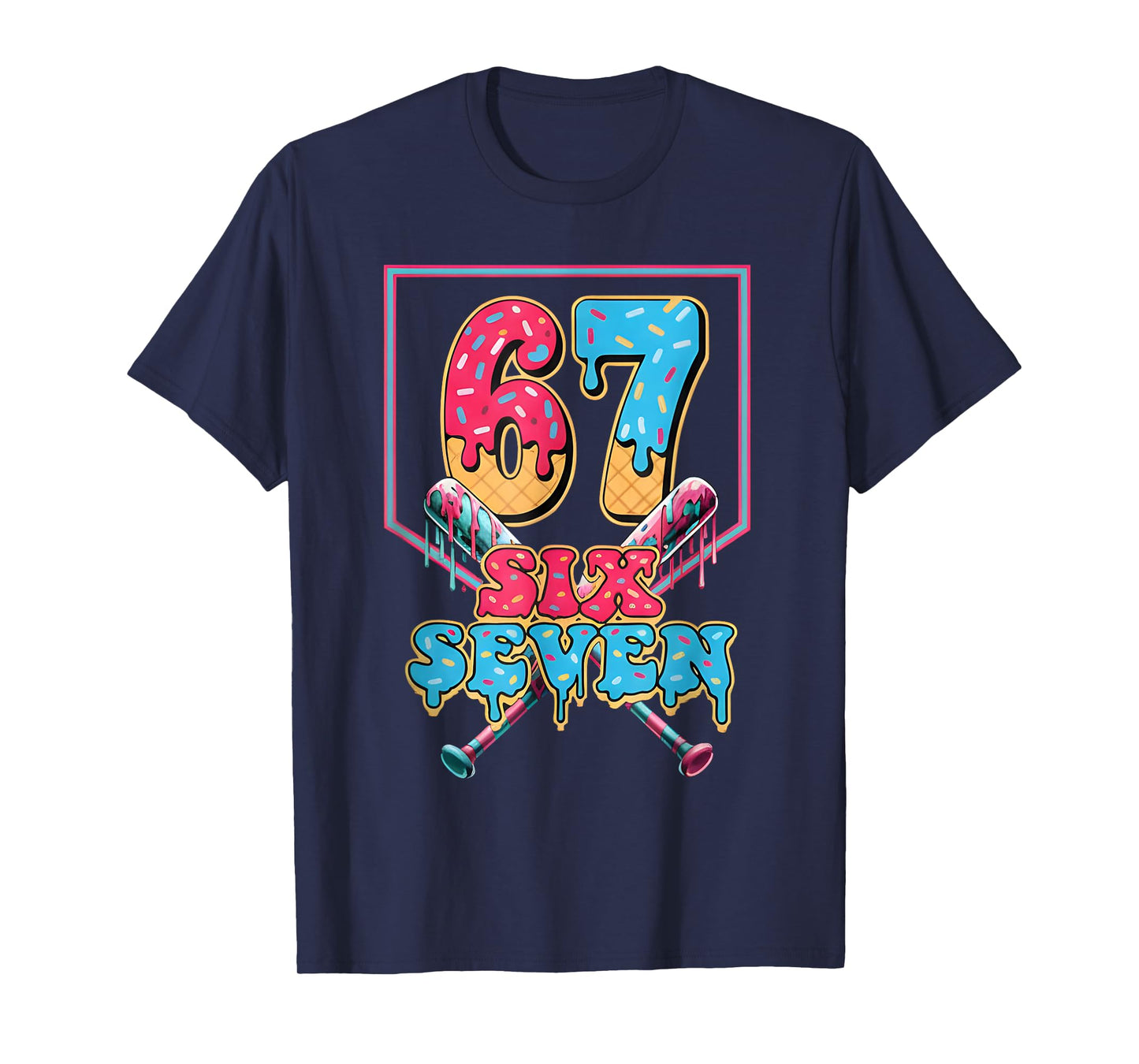 Funny 67 Ice Cream Drip Baseball Six Seven Gift for Boy Kid T-Shirt