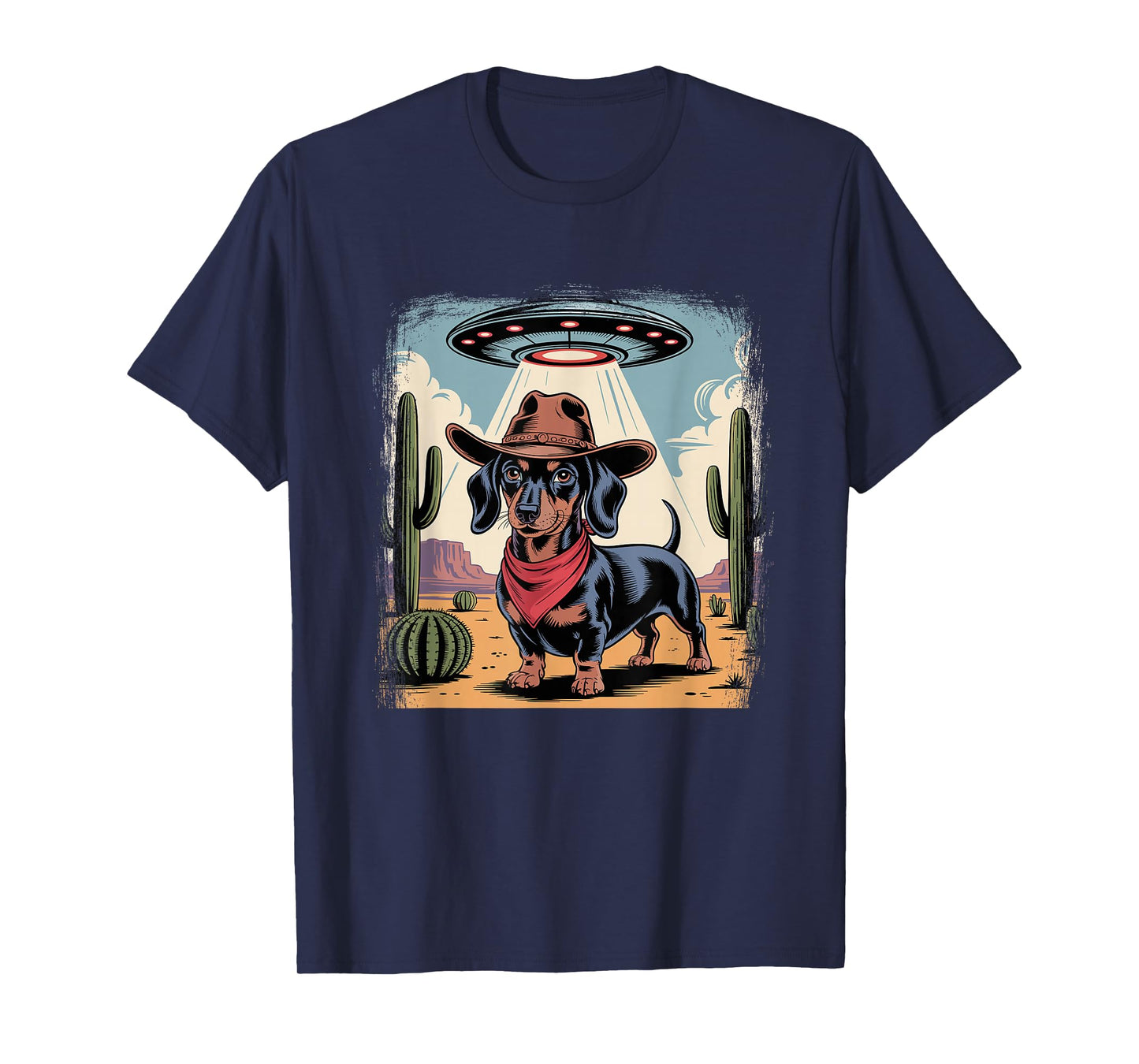 Alien Cowboy Dachshund Funny Wiener Dog UFO T-Shirt