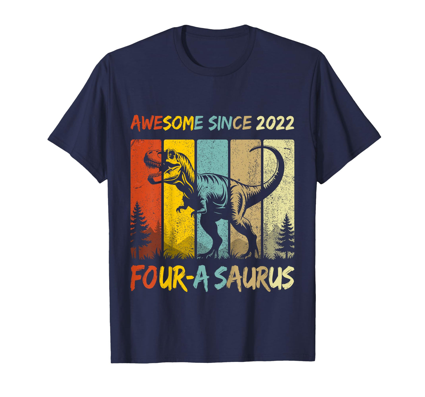 Kids 4 Year Old Dinosaur 4th Birthday Four Saurus Boys Born 2022 T-Shirt