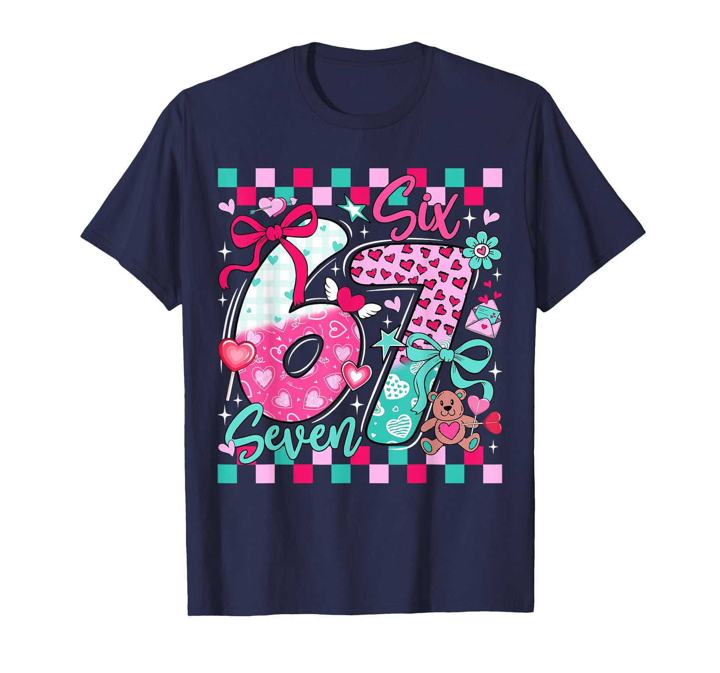 Six Seven Meme 67 Coquette Bow Valentines Day Women Girl Kid T-Shirt