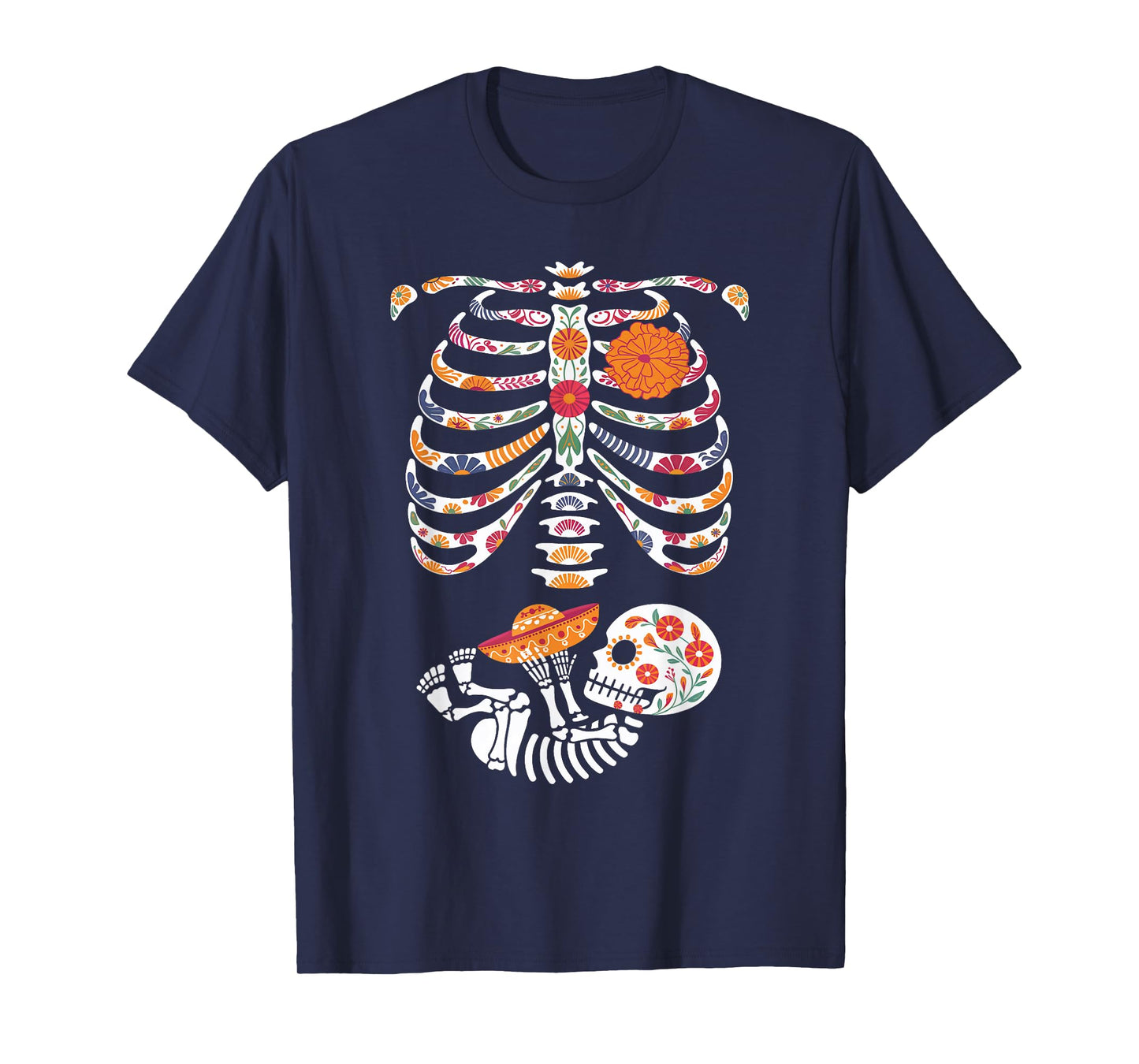 Pregnancy Skeleton Belly Day of The Dead Dia De Los Muertos T-Shirt