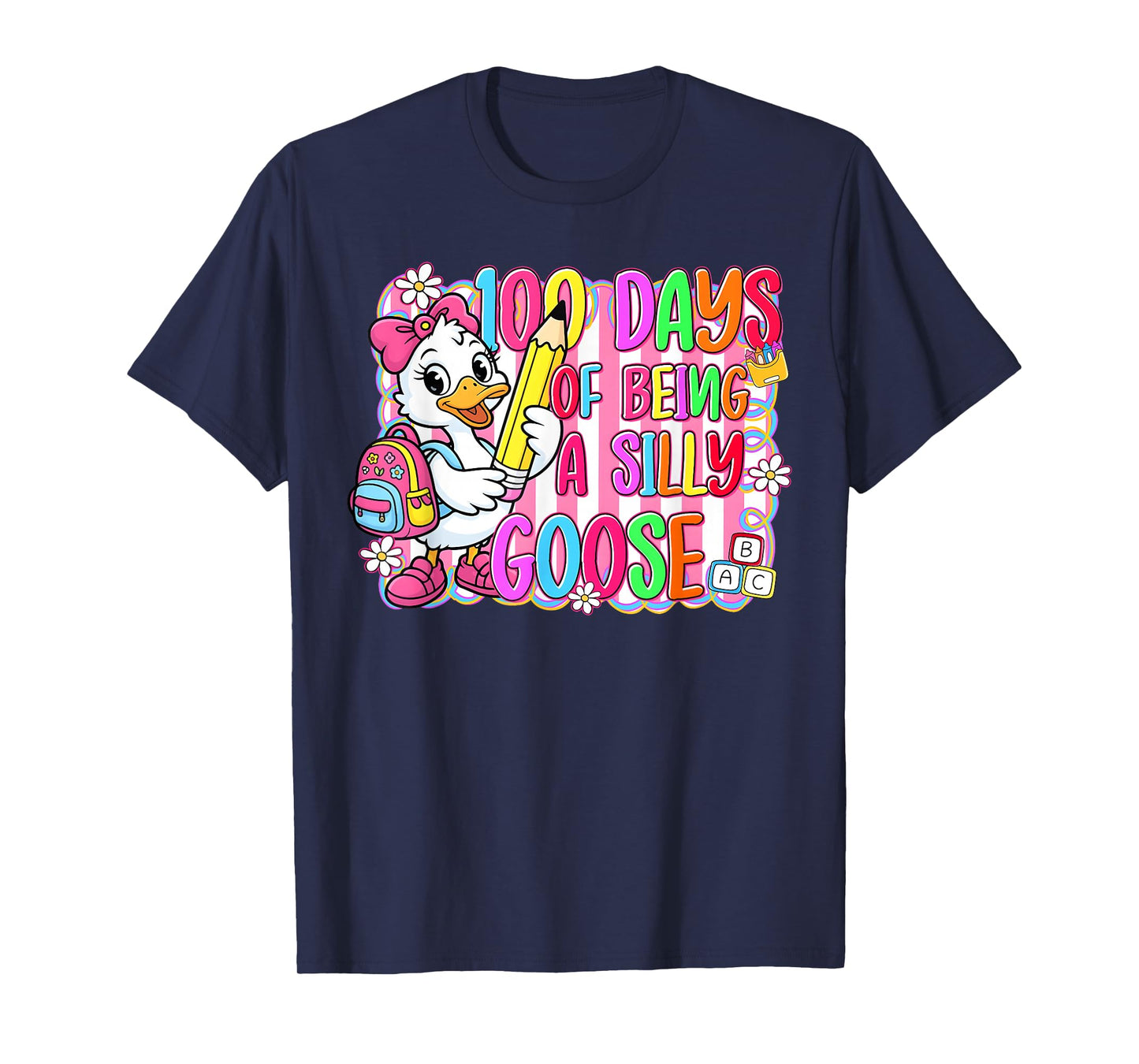 Preppy 100 Days of School Silly Goose 100th Day Teacher Girl T-Shirt