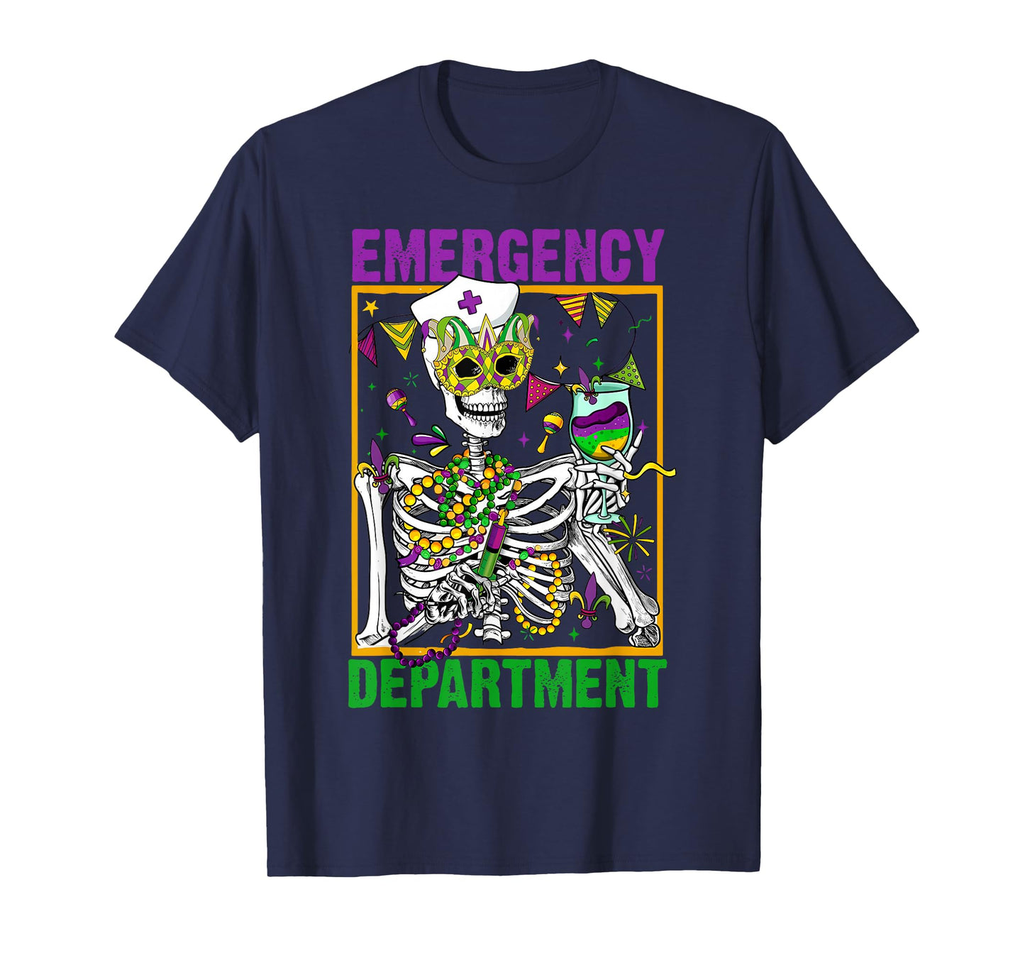 Skeleton Emergency Department Mardi Gras ER Nurse New Orlean T-Shirt