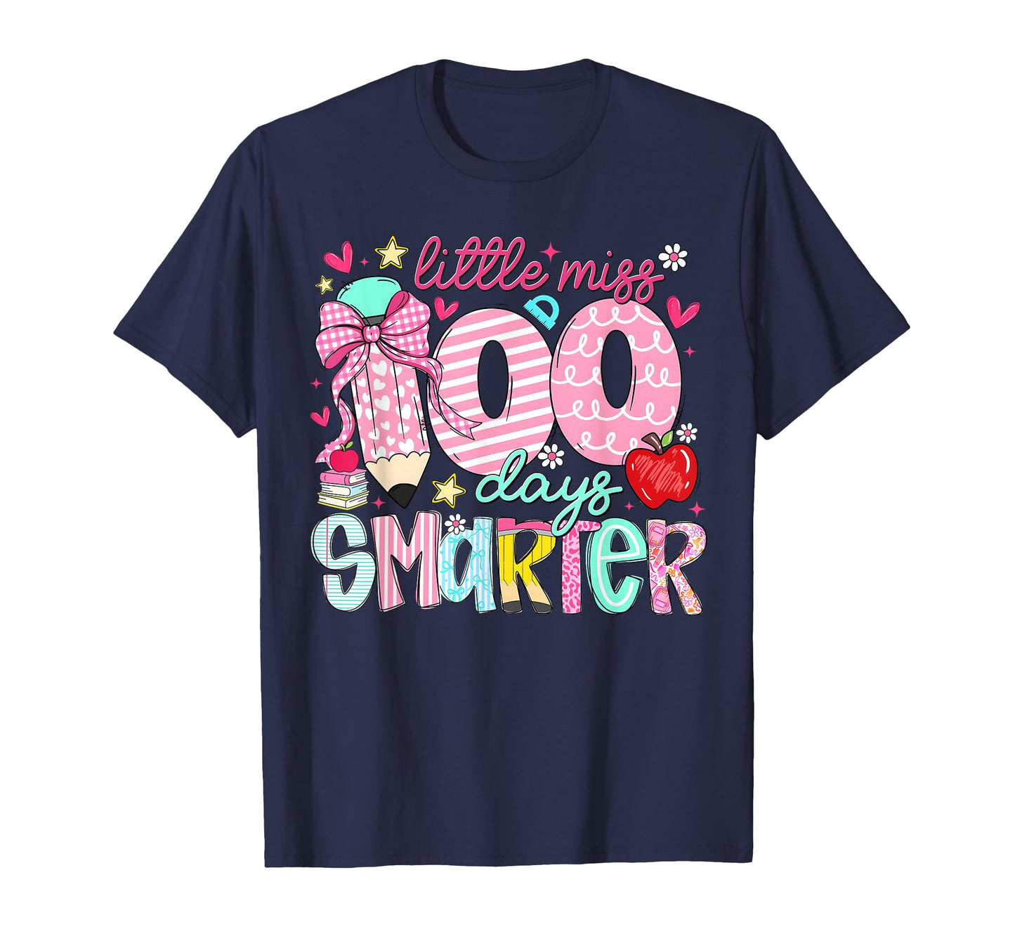 100 Days of School Little Miss 100 Days Smarter Pencil Bow T-Shirt