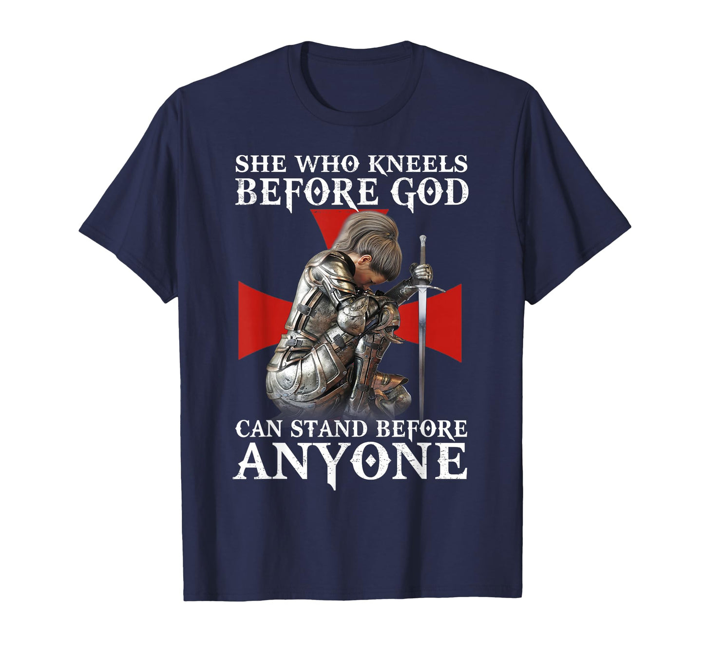 Women Knight Templar Warrior Kneels Before God T-Shirt
