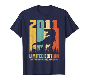 Awesome Since 2011 15 Years Old 15th Birthday T-Rex Dinosaur T-Shirt
