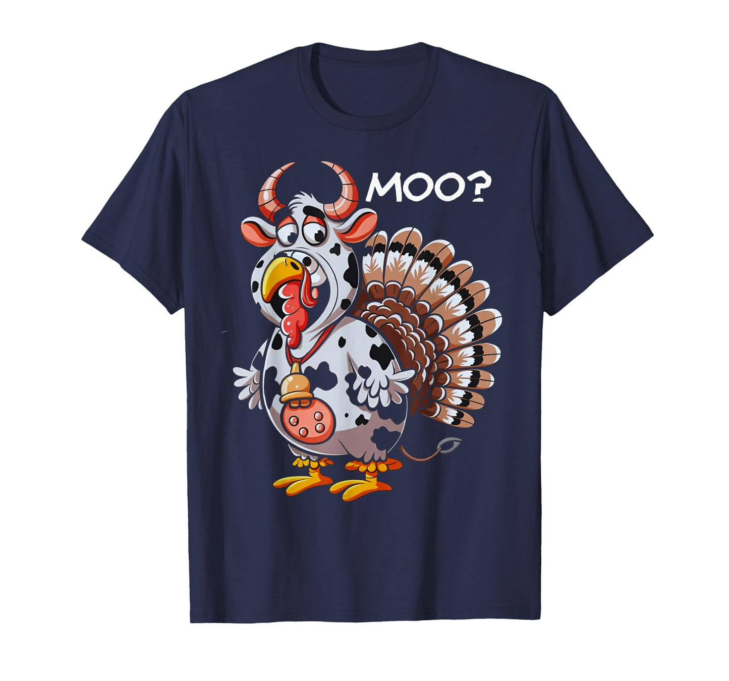 Thanksgiving Turkey Moo Cow Funny Fall Men Women Kids T-Shirt