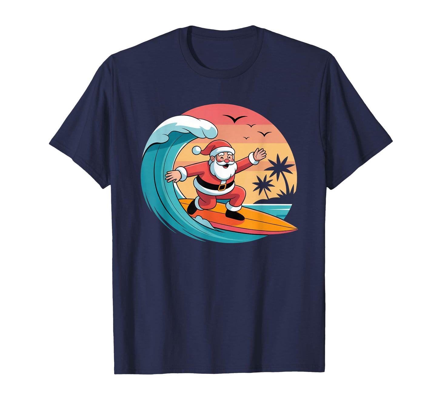 Funny Surfing Santa Claus Vintage Christmas Design T-Shirt