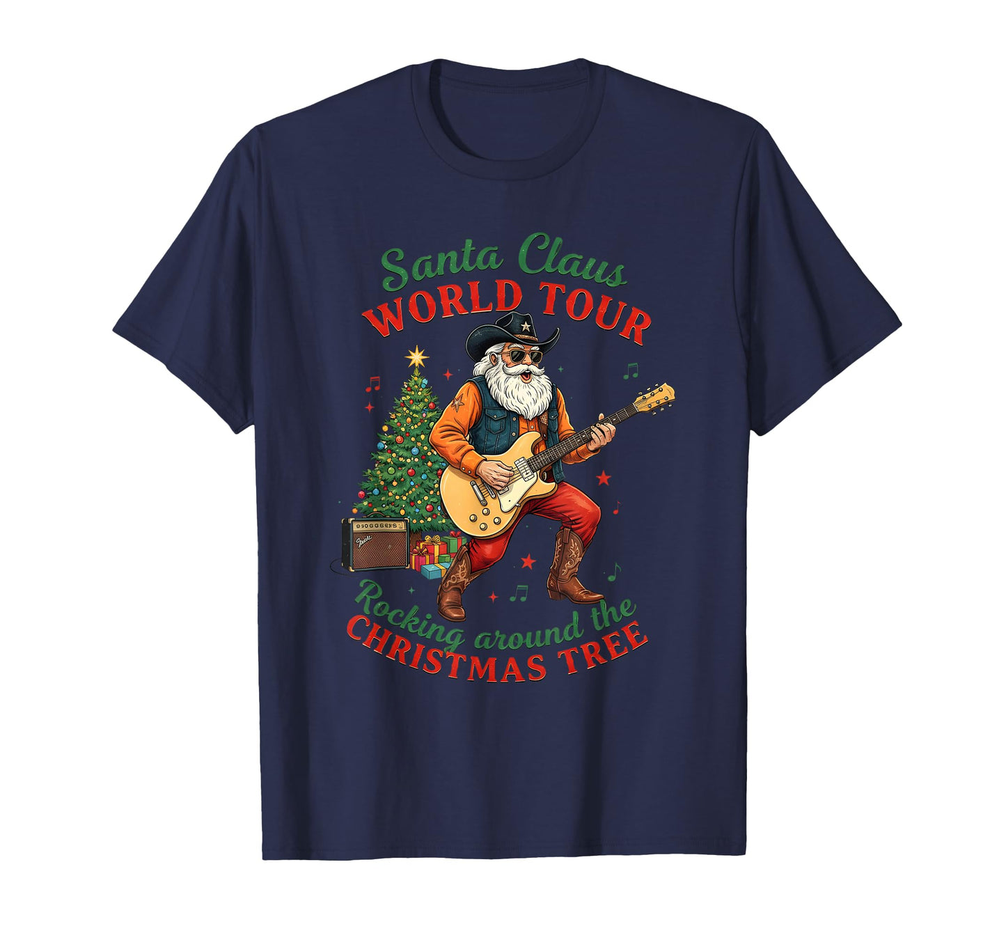 Santa Claus World Tour Rocking Around The Christmas Western T-Shirt