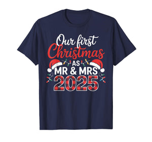 Our First Christmas as Mr and Mrs 2025 Matching Couple T-Shirt