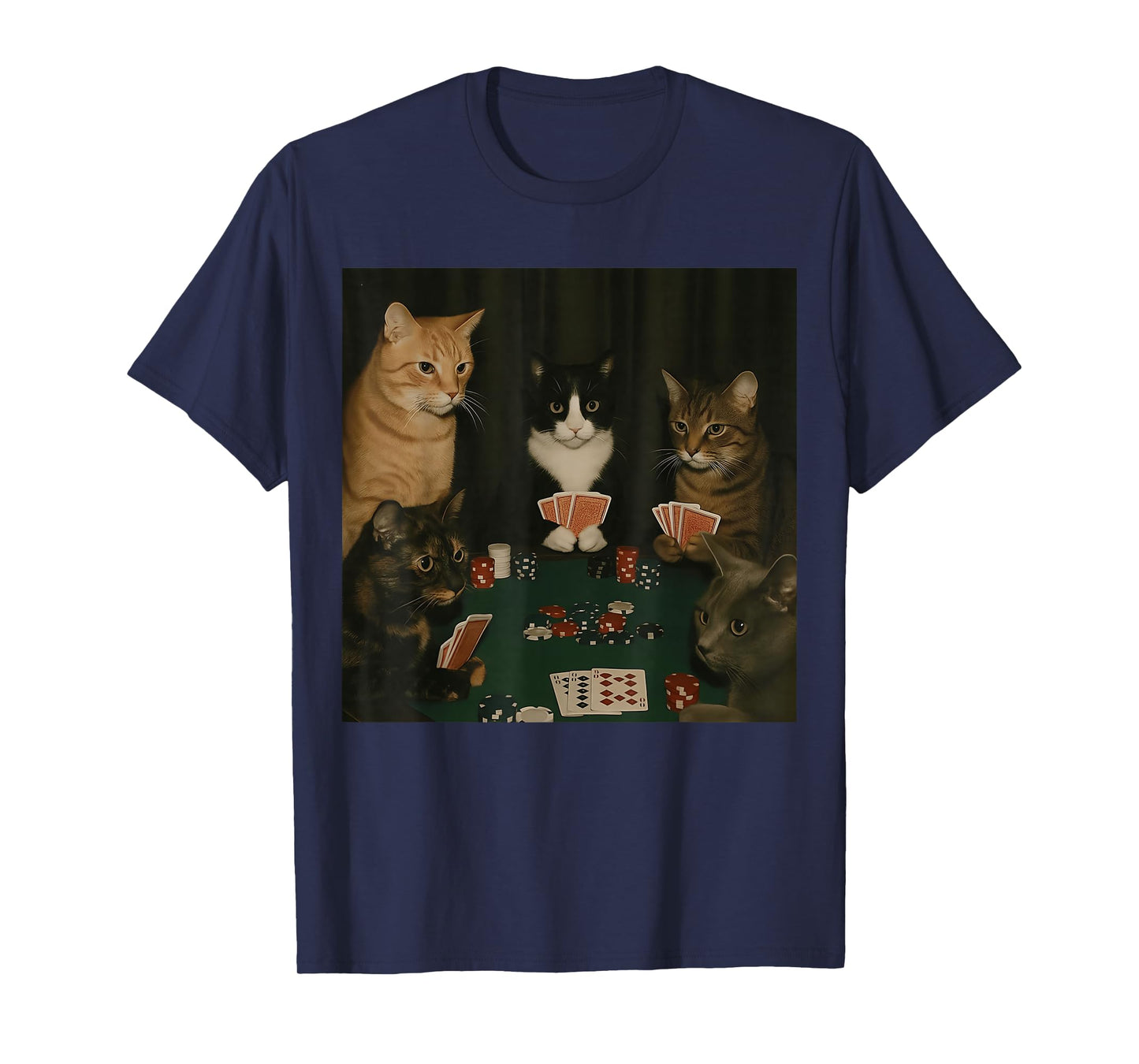 Vintage Cats Playing Poker Cat Playing Card Gambling Meme T-Shirt