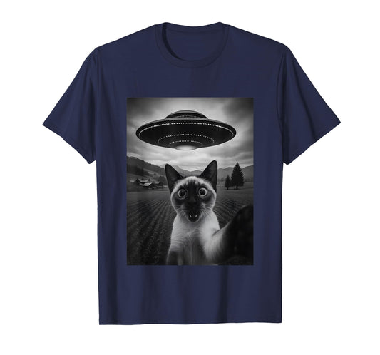 Siamese Cat Selfie Funny Alien Abduction Meme Artwork T-Shirt