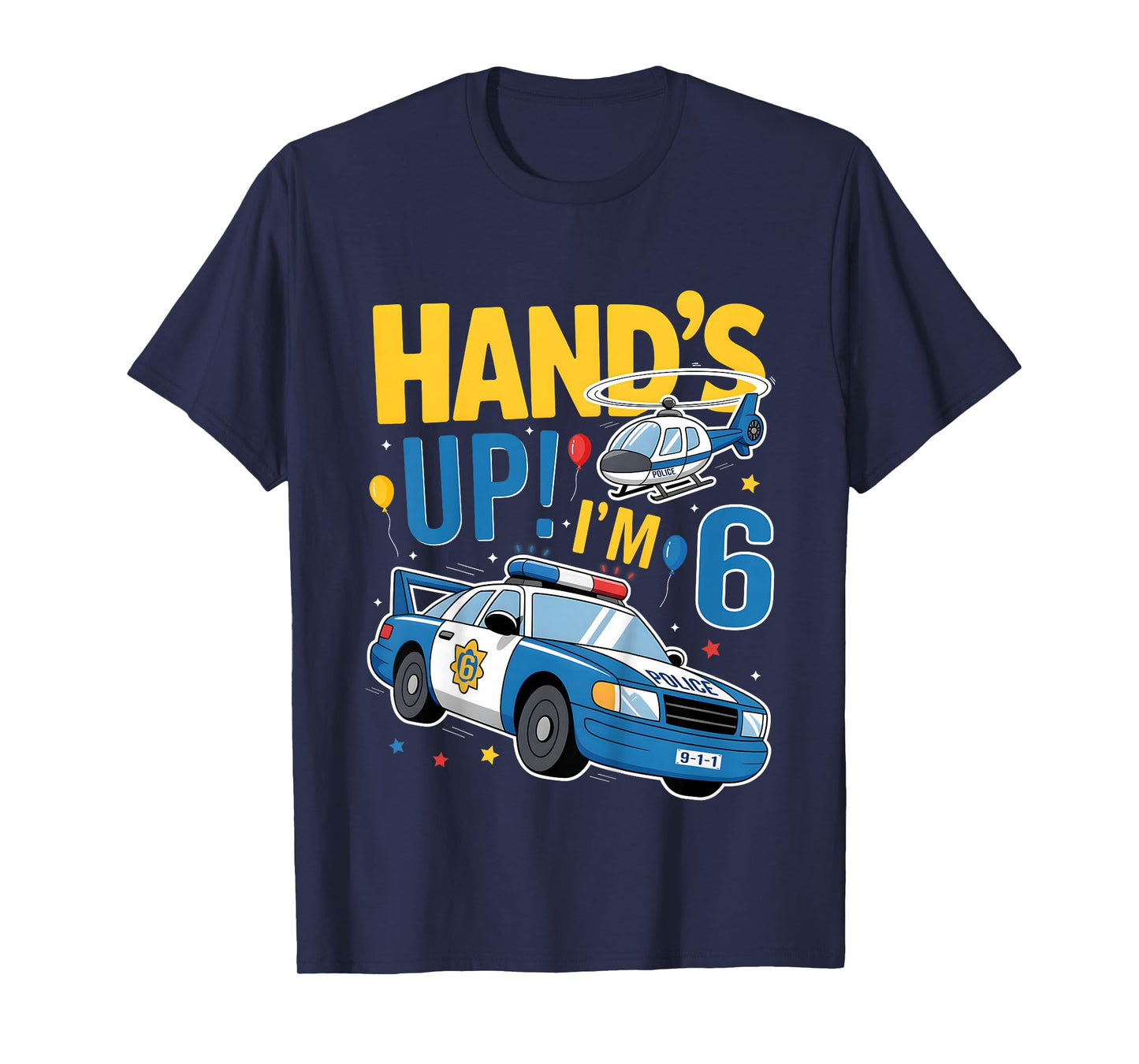 Police 6th Birthday Boy Girl 6 Year Old Policeman Police Car T-Shirt