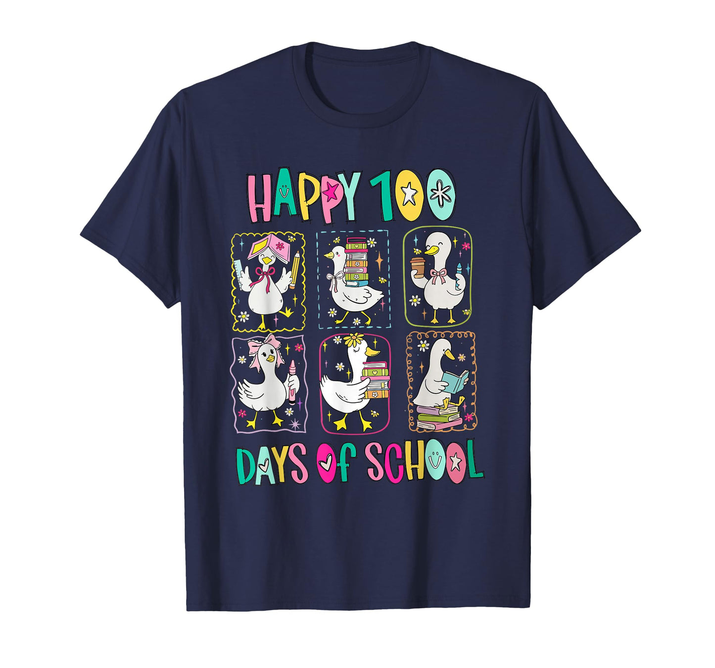 Funny Silly Goose Happy 100 Days of School Teacher Goose T-Shirt