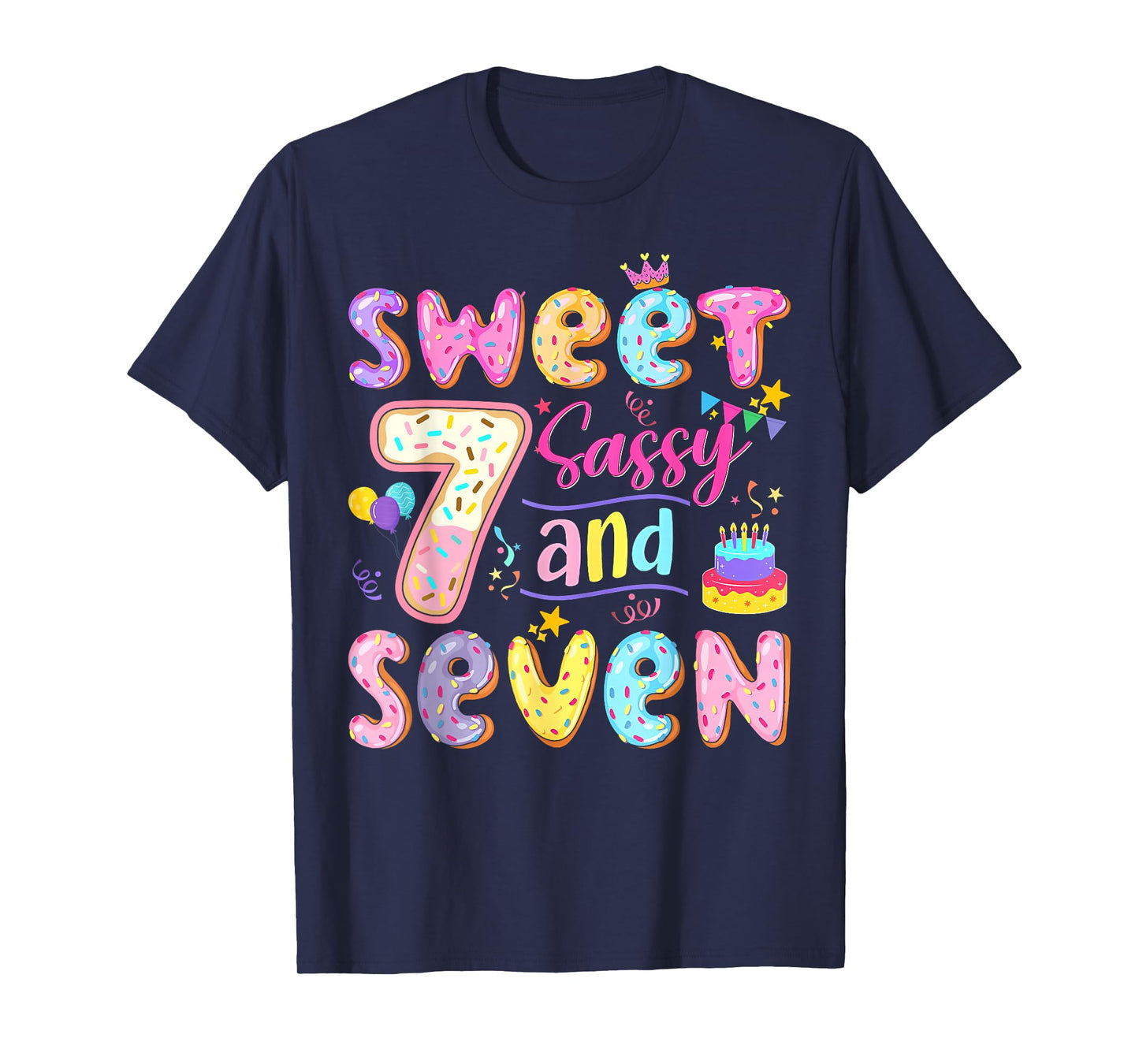 7Th Birthday Girl Donut Sweet Sassy and Seven Birthday T-Shirt