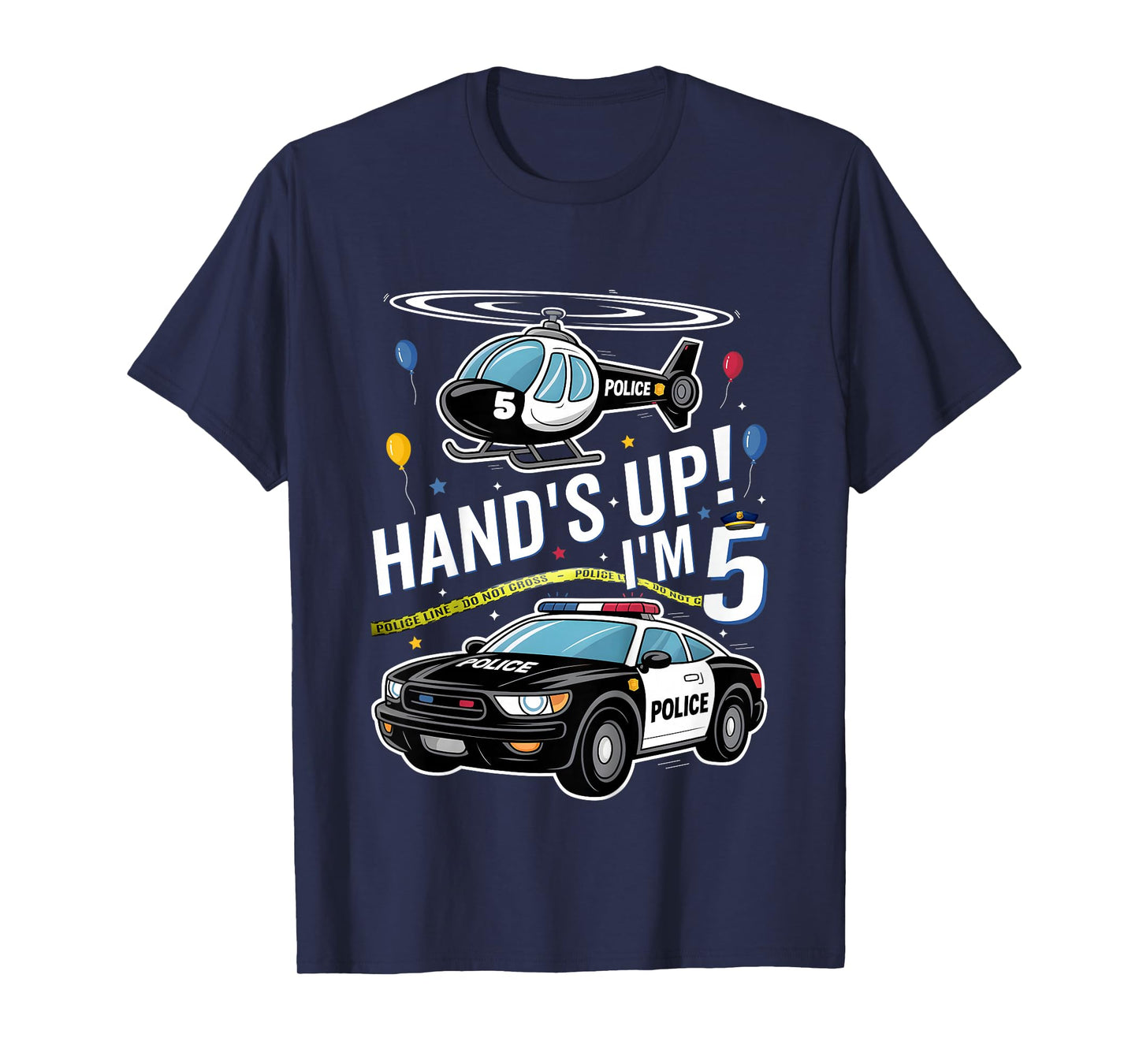 Police 5th Birthday Boy Girl 5 Year Old Policeman Police Car T-Shirt