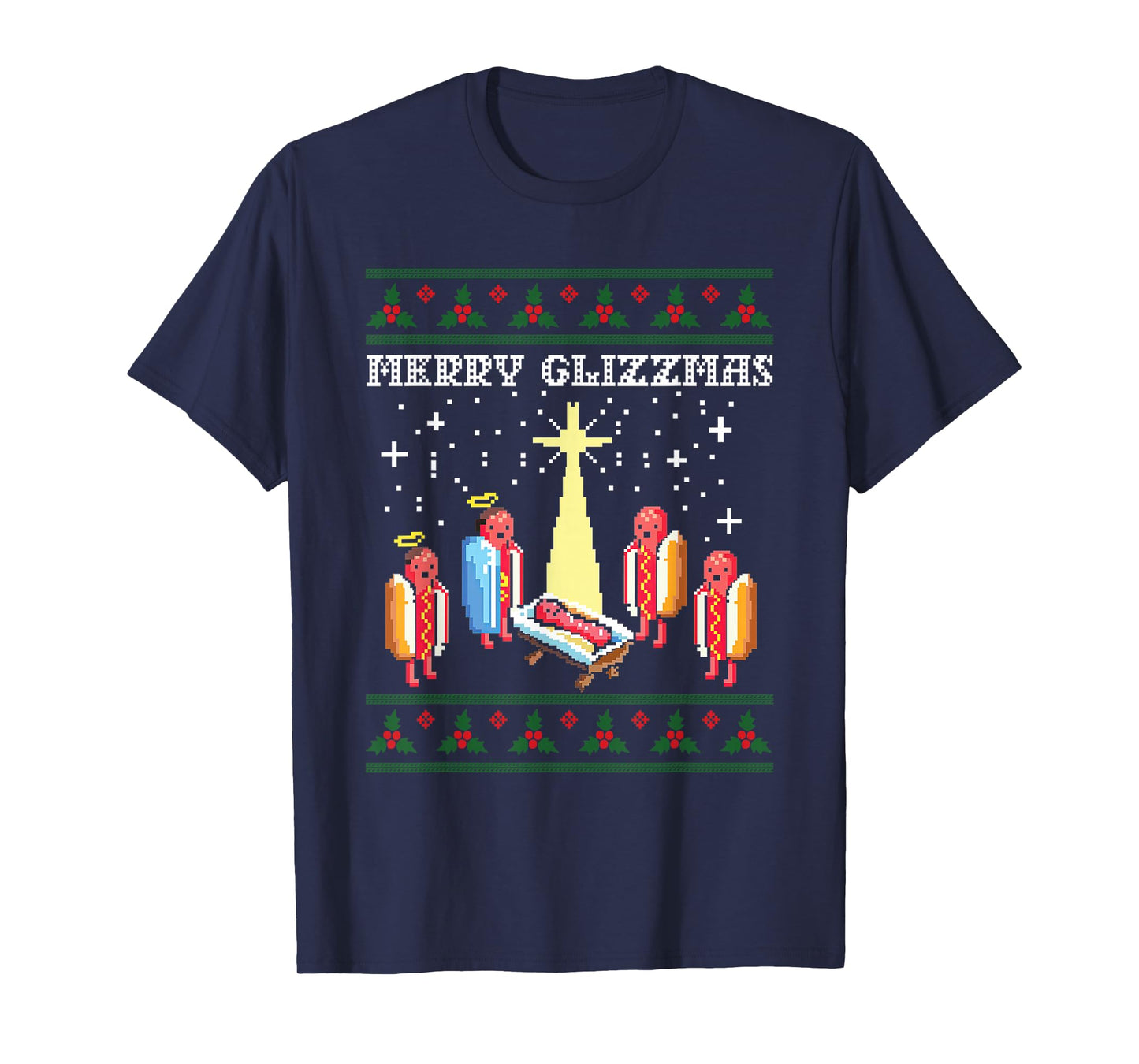 Funny Merry Glizzmas Hot Dogs Family Group Ugly Christmas T-Shirt