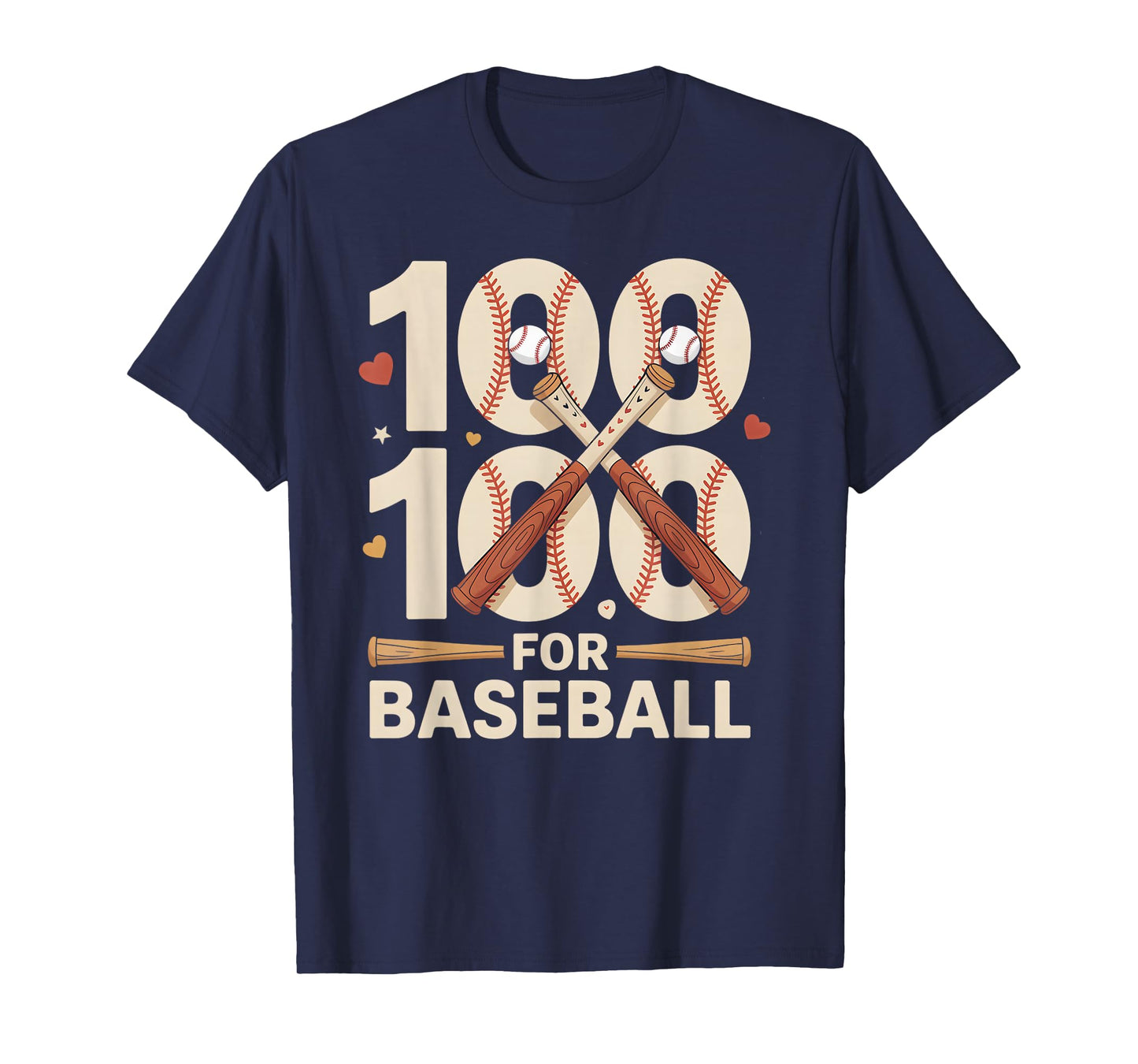 100 Days of School Baseball Love Valentine’s Day Men Women T-Shirt