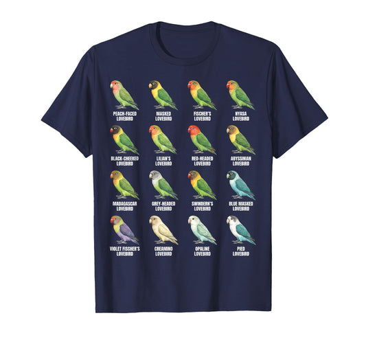 Types of Lovebirds Species Identification Chart Ornithology T-Shirt