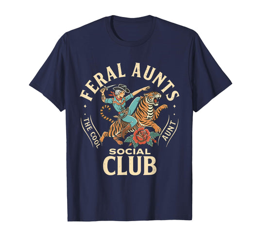 Feral Aunts Social Club Western Cowgirl Riding Tiger Auntie T-Shirt