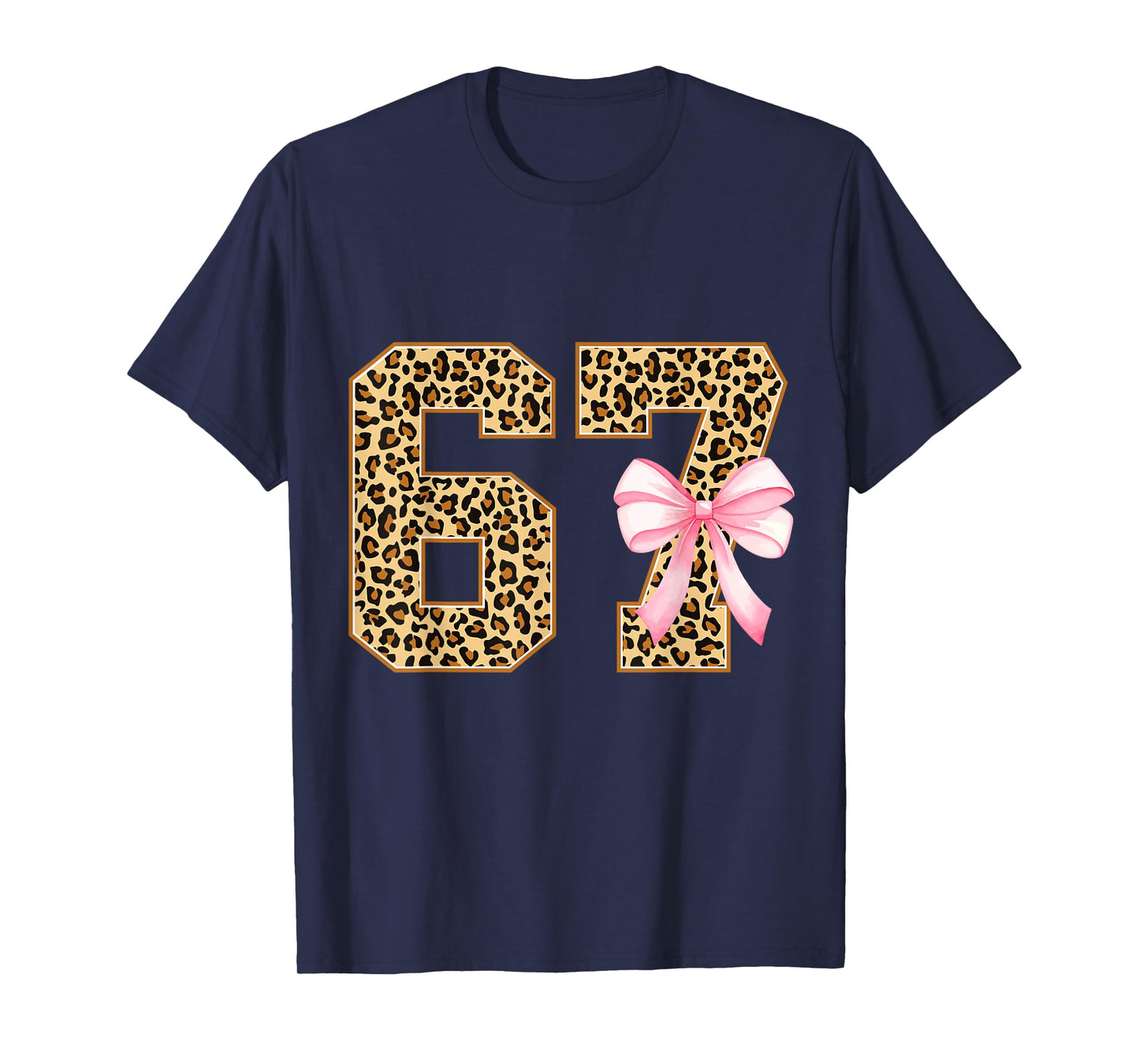Funny 67 Meme Six Seven Leopard Print Pink Bow 6-7 Girls Kid T-Shirt