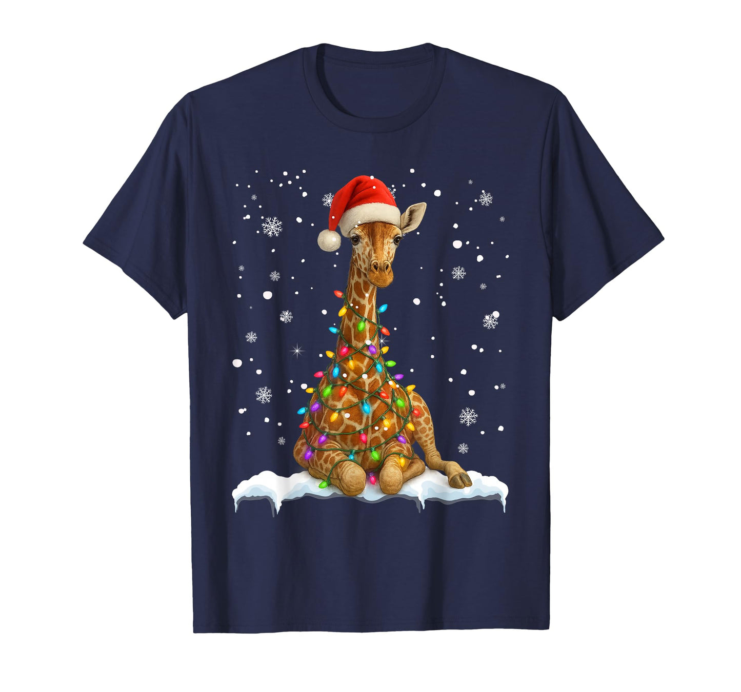 Cute Giraffe Christmas Light Funny Giraffe Lover Xmas T-Shirt