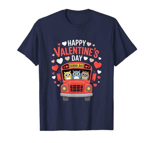 Funny Owls School Bus Driver Happy Valentines Day T-Shirt