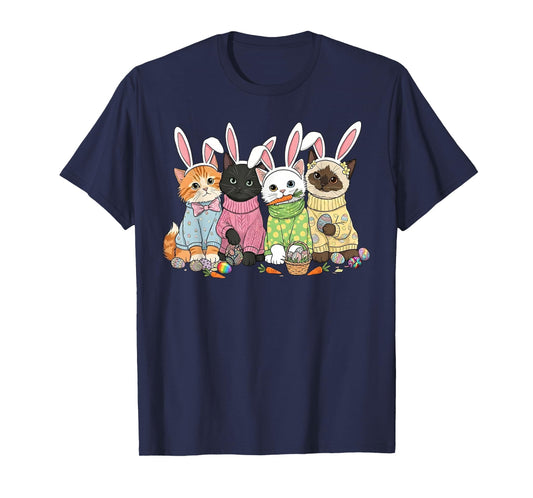 Cute Cats Bunny Ears Kitten Squad Egg Hunt Easter Day T-Shirt