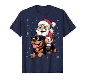Santa Claus Riding Rottweiler Dog Christmas Matching PJs T-Shirt