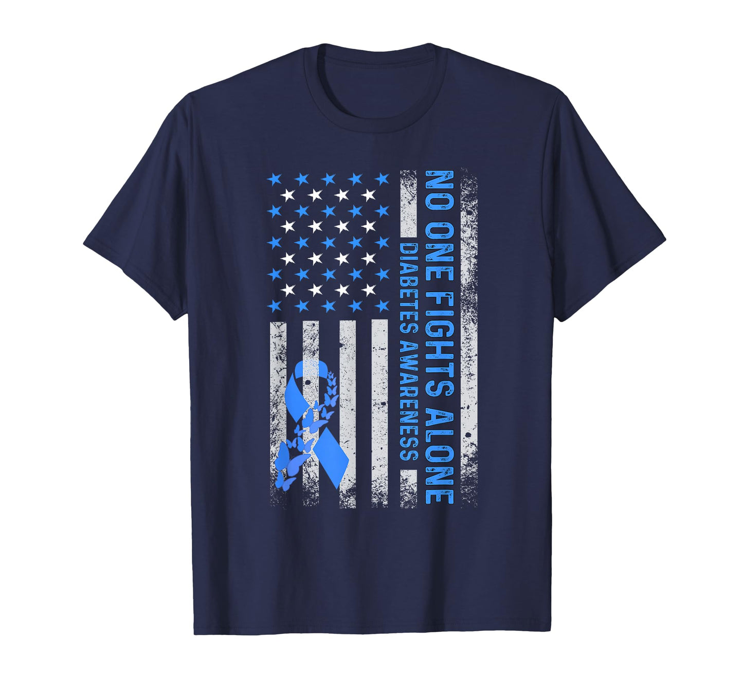 USA American Flag No Fighting Alone Diabetes Awareness T1D T-Shirt